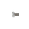A side profile of a stainless steel hex head screw showing the threaded shaft.