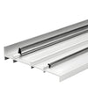 The stainless steel sill cover is shown installed onto a metal patio door track system.