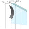 A technical diagram showing an anti-walk block installed between a glass panel and a metal frame.