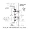 A technical diagram showing the dimensions and assembly of the 8-inch by 4-inch stainless steel glass rail standoff fitting.