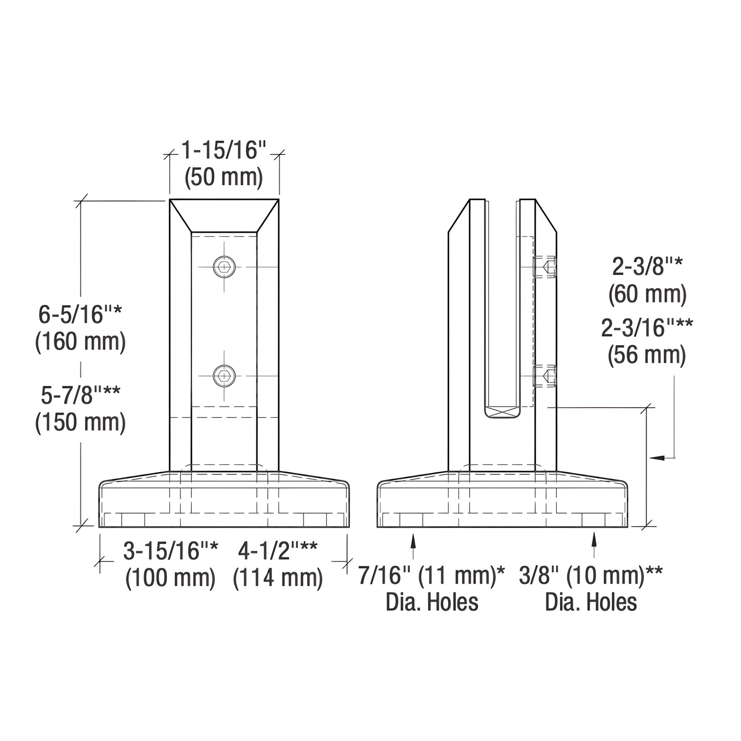 CRL Square Surface-Mount Glass Spigot 2205 Polished Stainless