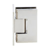 A side profile view of the squared design polished nickel shower door hinge.