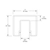 A technical line drawing showing the 2-inch by 2-inch dimensions of the square cap rail profile.