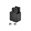 The matte black filler block is displayed from an angled perspective with two included set screws resting in front.