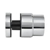 A side profile view of the polished stainless steel adjustable standoff hardware.