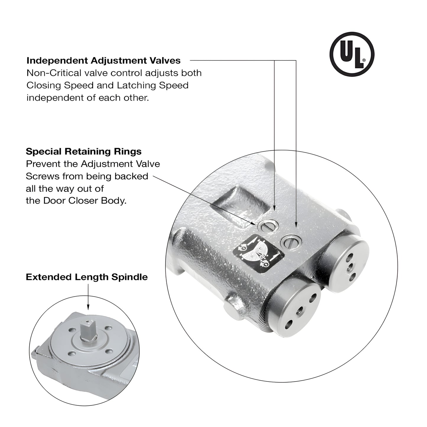 CRL 90° Hold-Open Heavy-Duty Overhead Concealed Closer, 3/4" Spindle