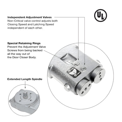 CRL 90° Hold-Open Heavy-Duty Overhead Concealed Closer, 3/4" Spindle