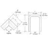 A technical line drawing showing the dimensions and 90-degree angle of the stainless steel cap railing corner.