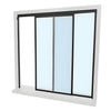 The sliding panel of the Florence pass-thru assembly is partially open, revealing the 1/4 inch clear tempered glass.