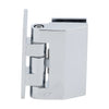 Side view of the polished chrome brass wall mount hinge showing the offset back plate design.