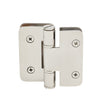The back view of the polished stainless steel Zurich 02 series hinge showing the mounting screw heads.