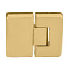 A front-facing view of the polished brass Cologne 180 Series glass-to-glass hinge.