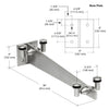 Technical diagram showing the dimensions and base plate specifications of the 36-inch glass awning bracket.