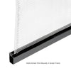 The black serrated spline is shown installed, holding screen wire securely within a metal screen frame.