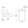 A technical line drawing showing the dimensions and 135-degree angle of the stainless steel corner cap rail.