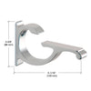 A polished chrome shelf bracket shown with height and width dimension markings.