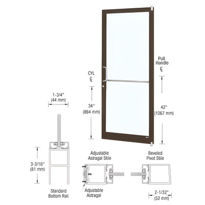 CRL-U.S. Aluminum 250 Series Narrow-Stile 3'0 x 7'0 Offset Hung Door - Black Anodized, Surface Mount Closer & Lock