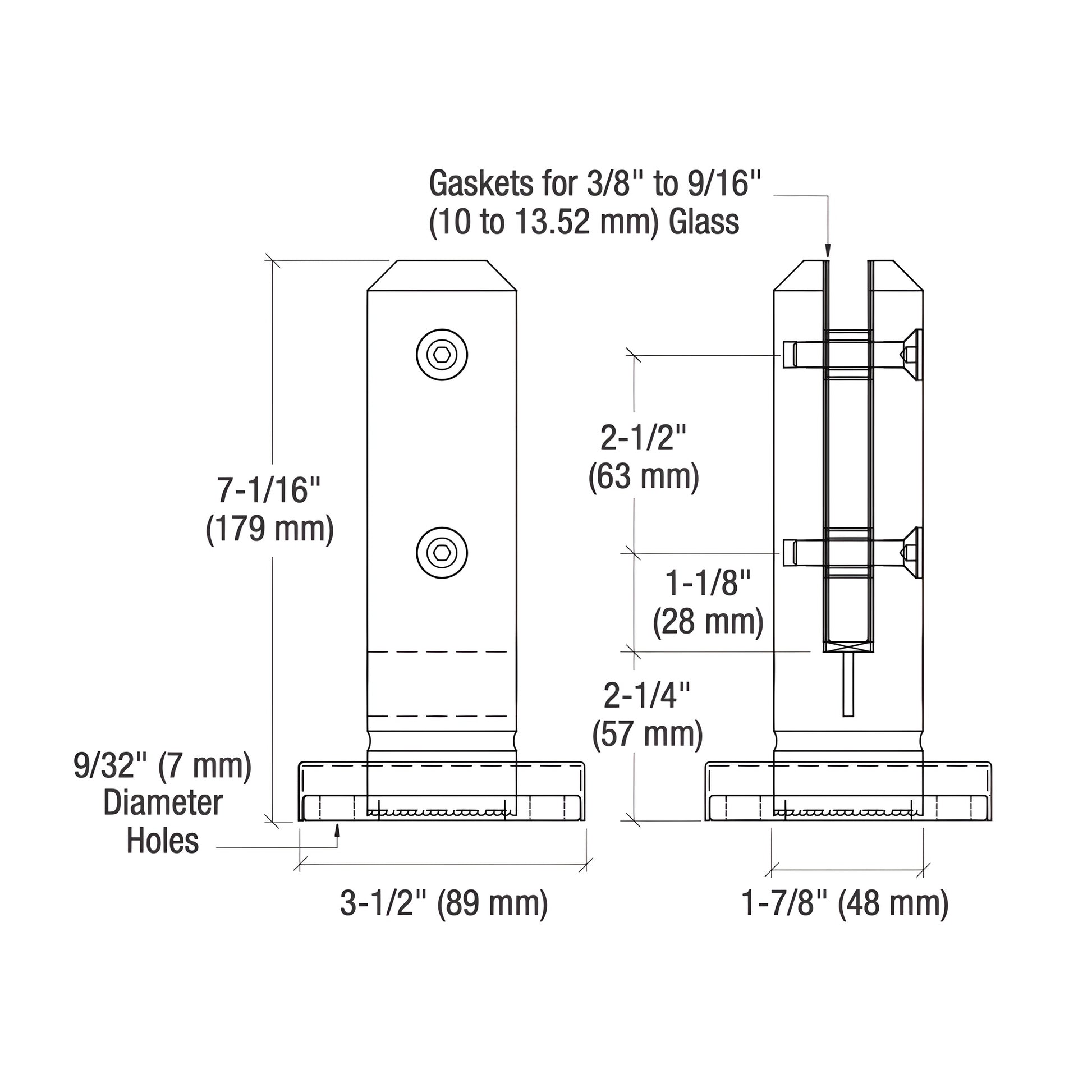 Polished stainless surface-mount glass clamp SKU AFWC4SPS, low-profile base for 3/8-9/16 in glass
