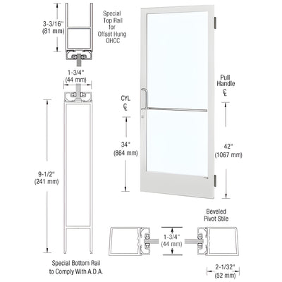 CRL-U.S. Aluminum 36x84 KYNAR White Narrow Stile Butt-Hinge Door