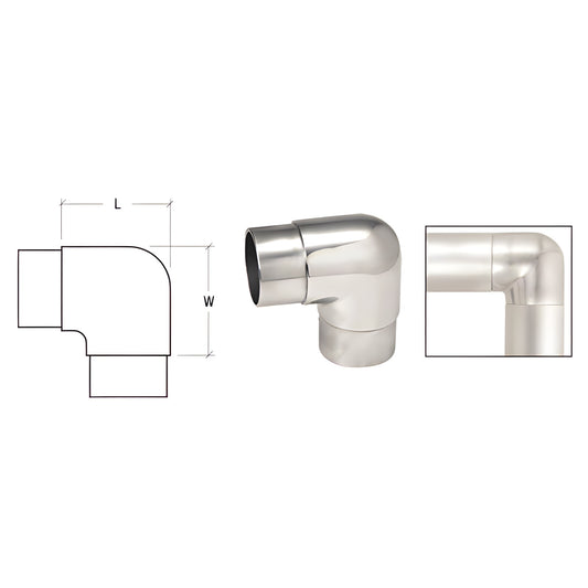 HR15HPSC polished 304 stainless sharp-radius 90 corner fitting for 1-1/2 in HR15 handrail tubing