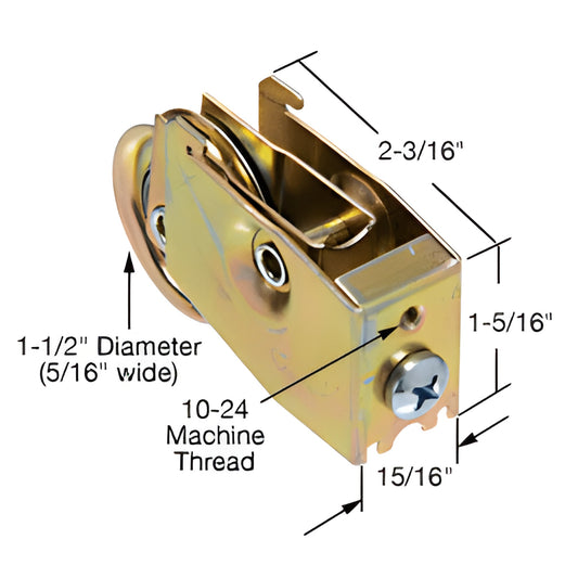 PB1950B steel adjustable 1-1/2" concave ball bearing glass door roller, zinc finish, threaded mount, Northrop fit