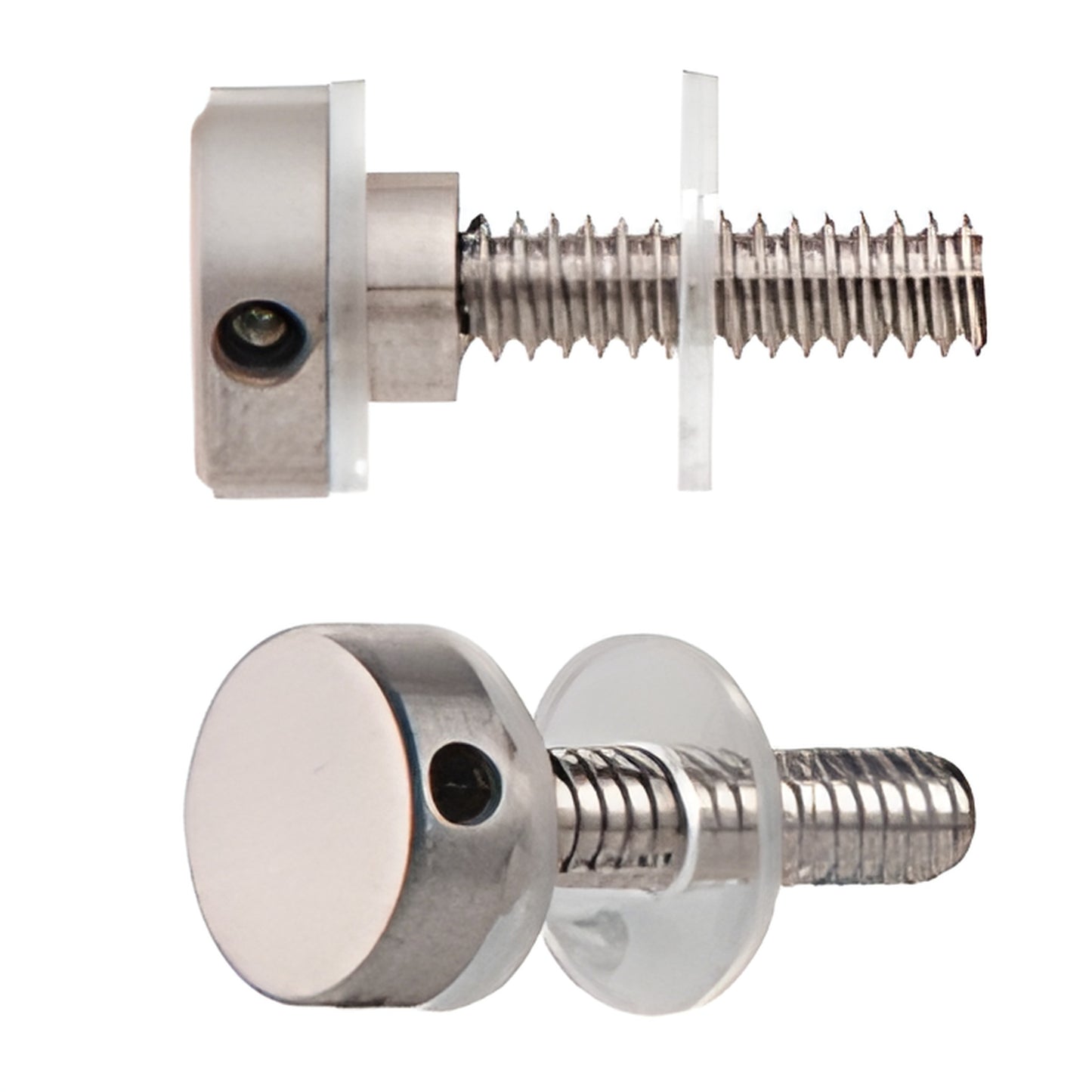 CAP12BS 1/2" 316 stainless brushed standoff cap assembly with screw and washers for 5/16" glass hole