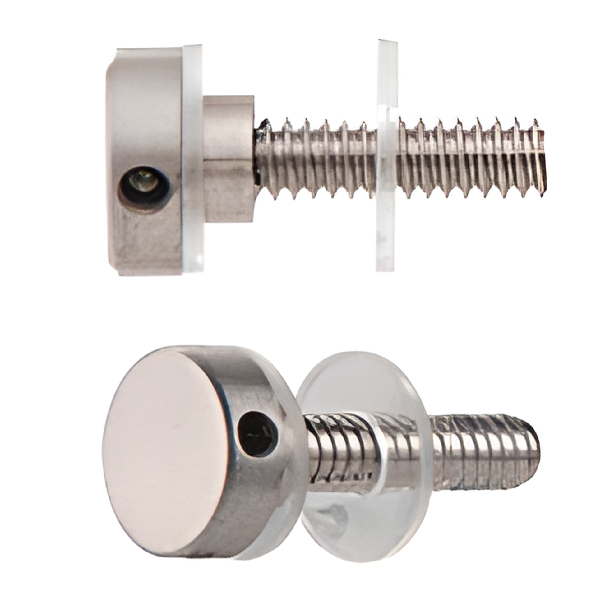 CAP12BS 1/2" 316 stainless brushed standoff cap assembly with screw and washers for 5/16" glass hole