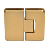 Modern Gold brass 180-degree glass-to-glass shower hinge, beveled edges, fits 3/8-1/2 in tempered glass (SKU C0L180MG)