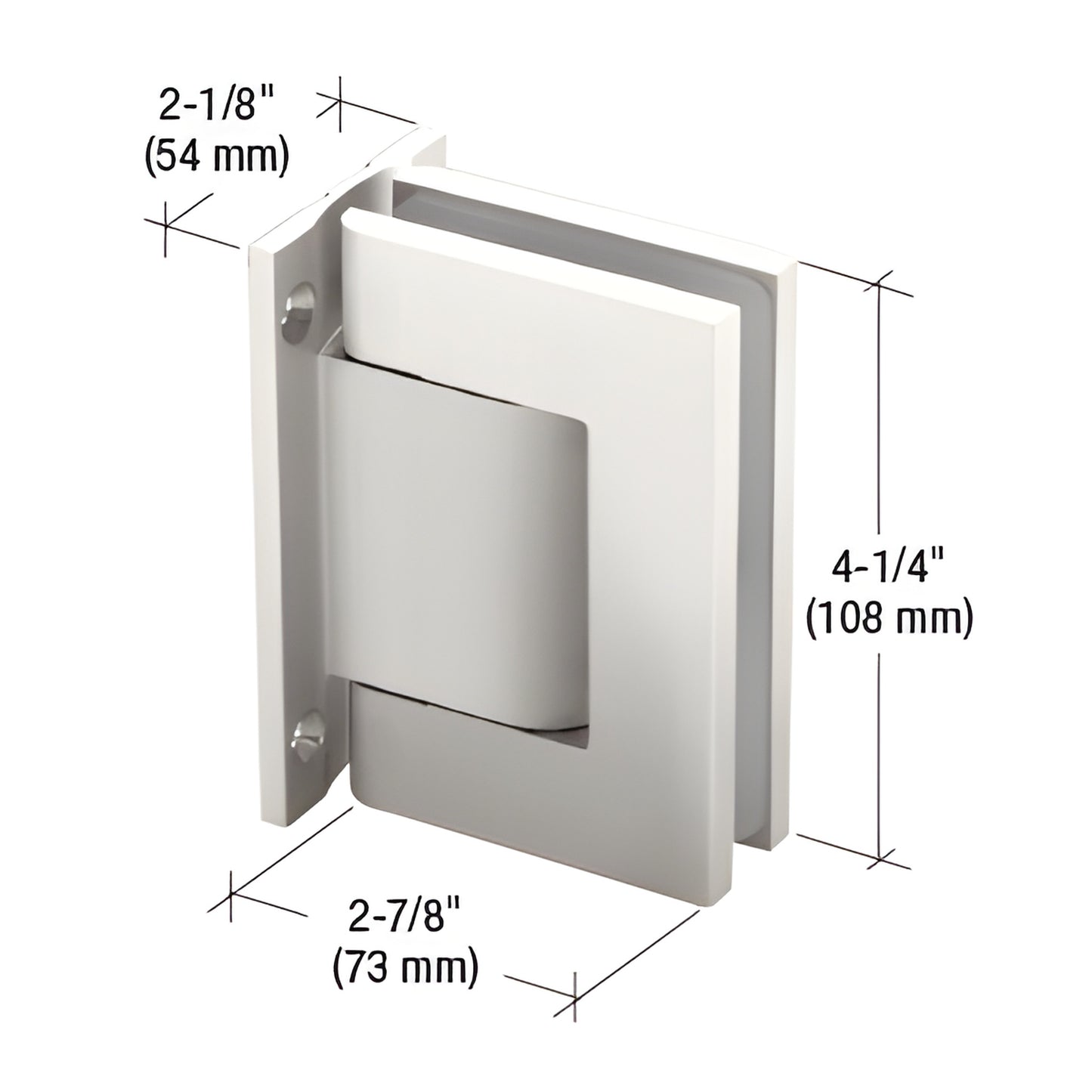 Satin nickel Oil Dynamic wall-mount hinge for frameless glass doors, 4-1/4" H, 2-7/8" W - SKU H8210BTSN