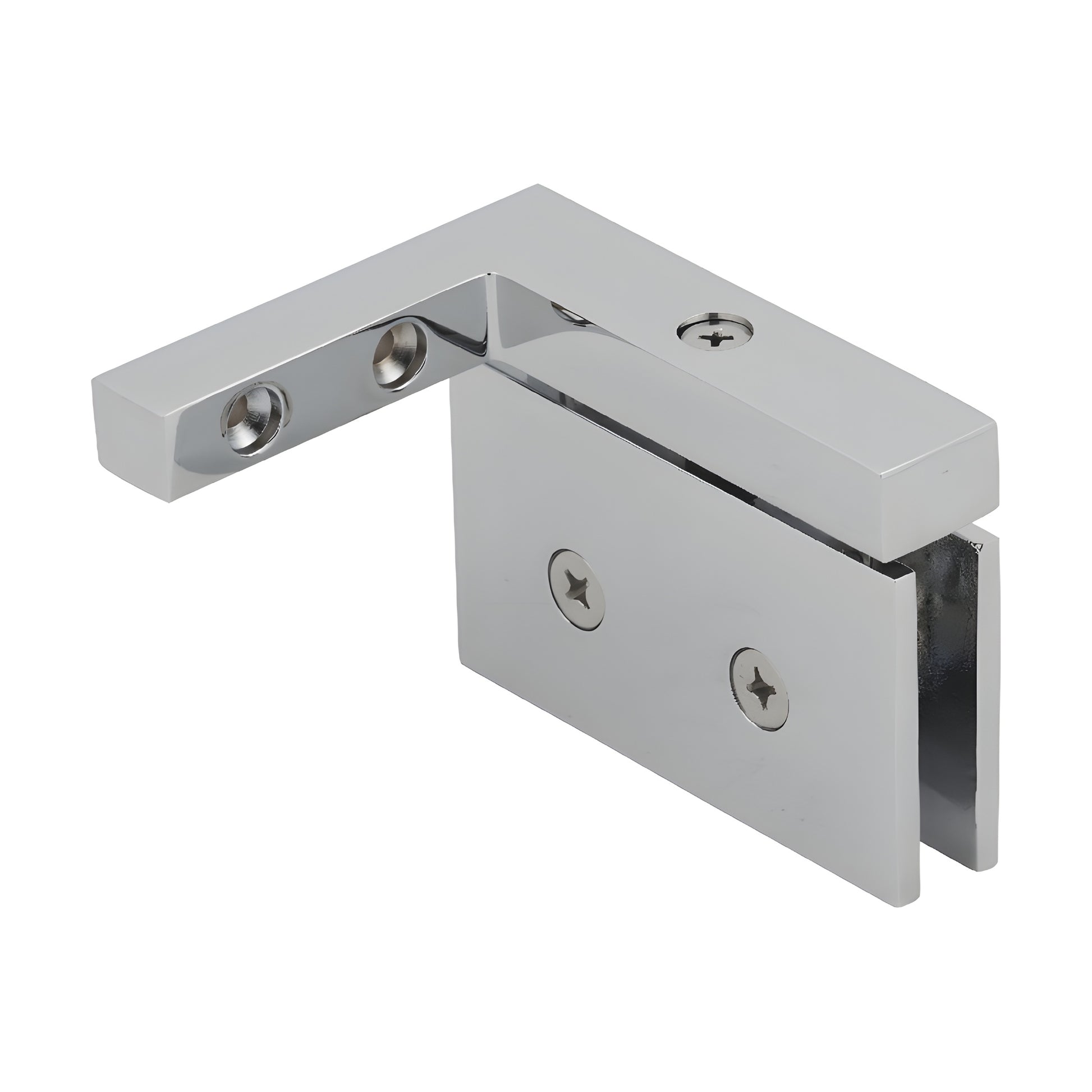 CAR05RCH polished chrome squared right-hand pivot hinge for frameless shower doors, brass, 8-10mm glass
