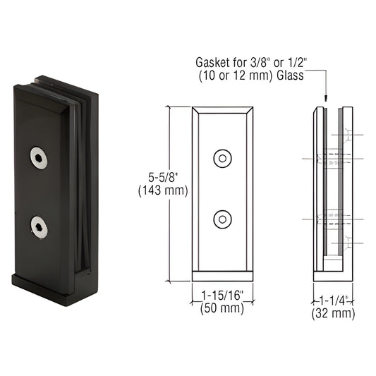 Matte black stainless steel two-piece surface-mount glass clamp AFWC2MBL for 10-14mm glass, 5 5/8 high