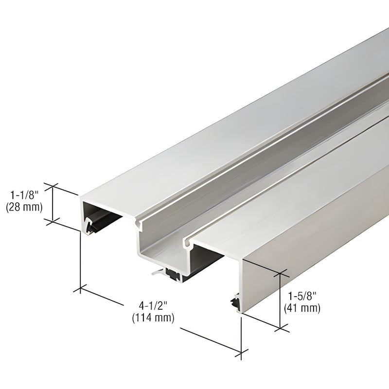 Clear anodized aluminum storefront glazing extrusion profile, 6063-T5, 4-1/2" wide, 1-5/8" & 1-1/8" high (SKU 1T49311)