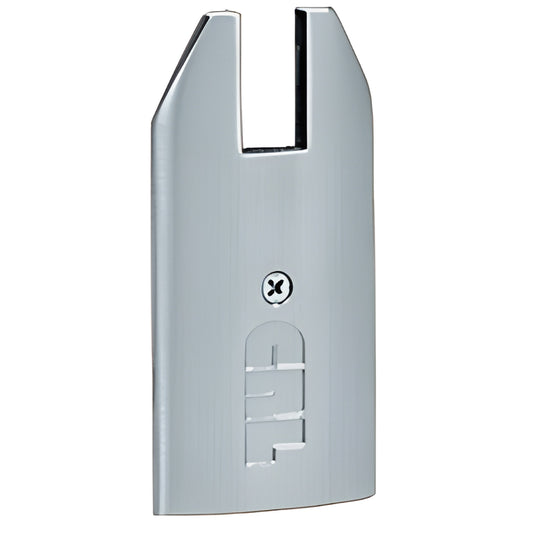 Brushed stainless steel tapered end cap for Wedge-Lock door rail, 3/4" glass (SKU DREC4TBS34)