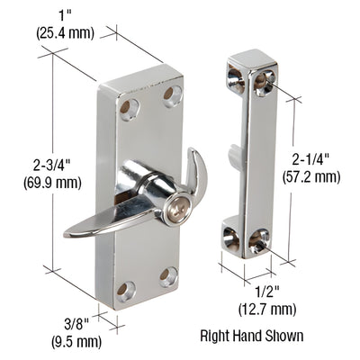 CRL Chrome Sliding Screen Door Latch & Strike 2-1/4" Screw Holes