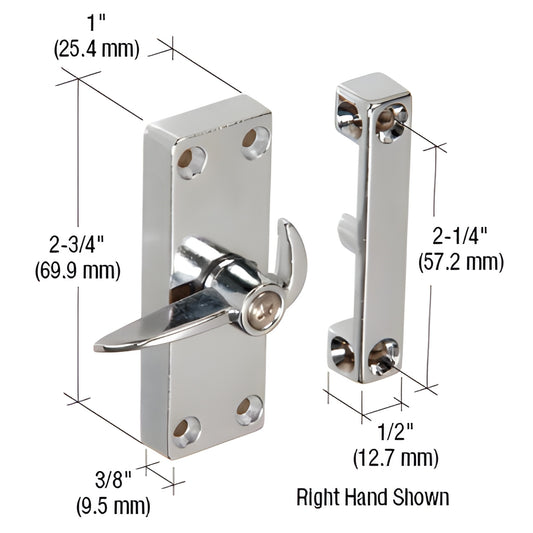 Chrome right-hand patio door security latch SKU A103 - surface-mount aluminum secondary lock.