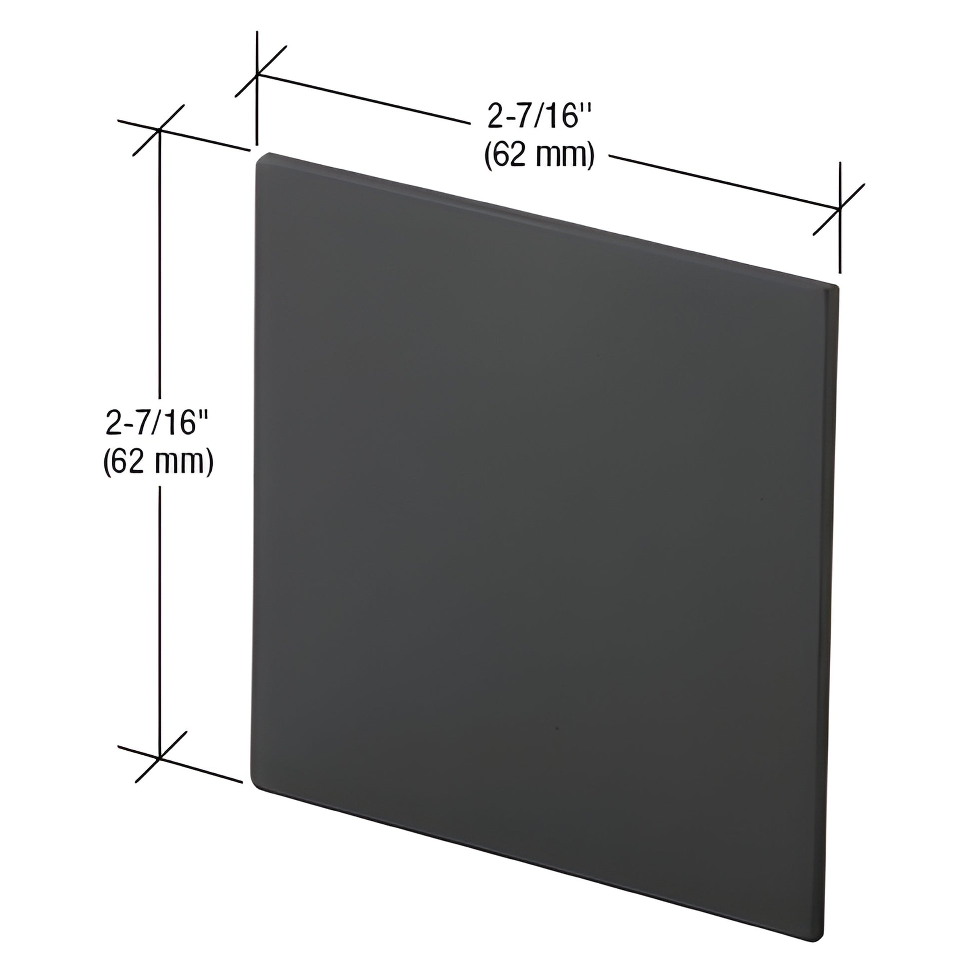 Matte black square end cap for glass sliding door top track, 2-7/16" (62 mm), SKU CRL4937MBL.