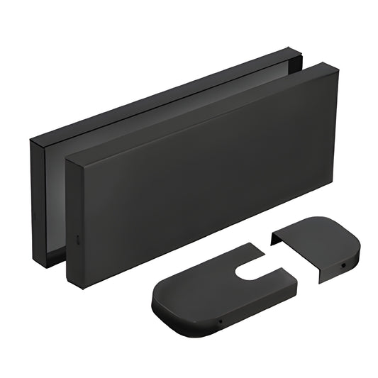 Matte black CRL380 hydraulic patch hinge covers set, 2 rectangular covers with two end caps, SKU CRL380C0VERMBL