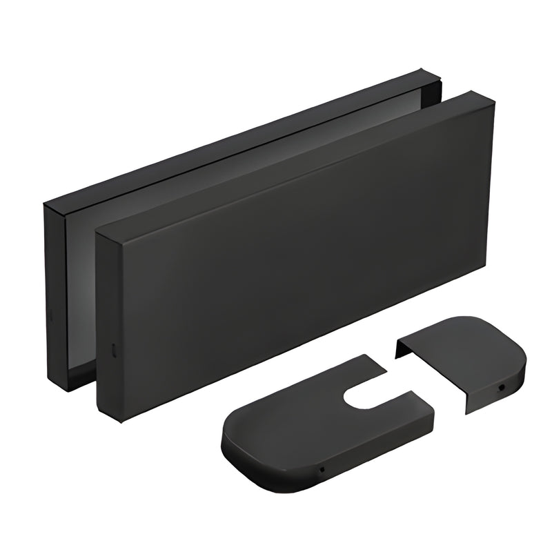 Matte black CRL380 hydraulic patch hinge covers set, 2 rectangular covers with two end caps, SKU CRL380C0VERMBL