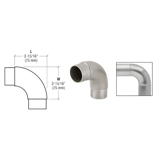 HR20CBS brushed stainless 90 radius corner fitting for HR20 handrail tubing, ready-to-install, 75 mm.