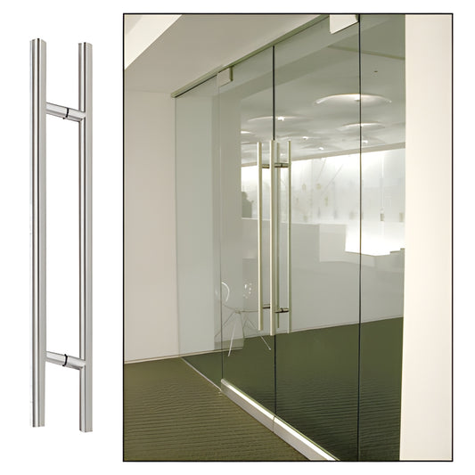36LPBS 36in brushed stainless steel ladder pull for 3/8-3/4in glass, back-to-back mounting