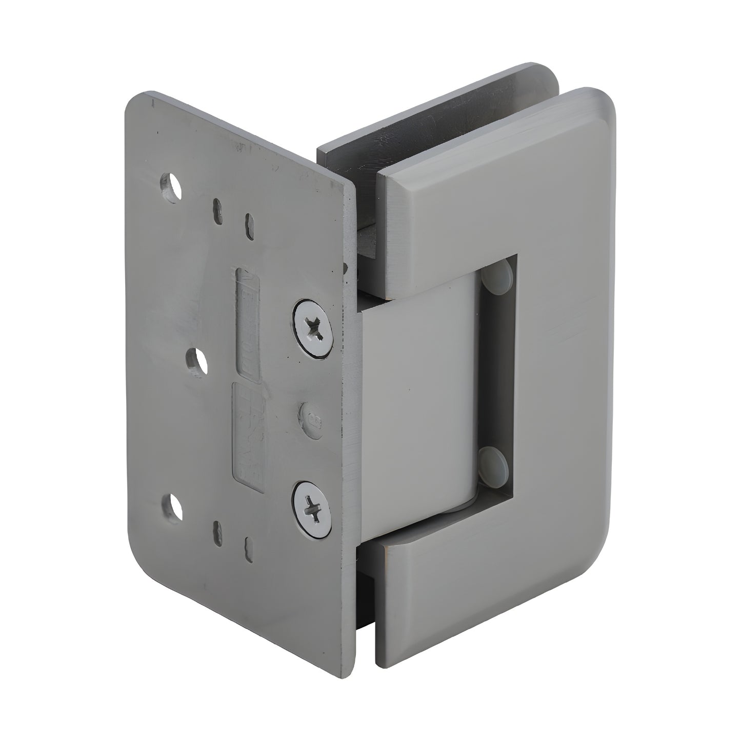 Brushed nickel CRL Pinnacle shower hinge P1N544BN, solid brass wall mount offset back plate for 8-12mm tempered glass.