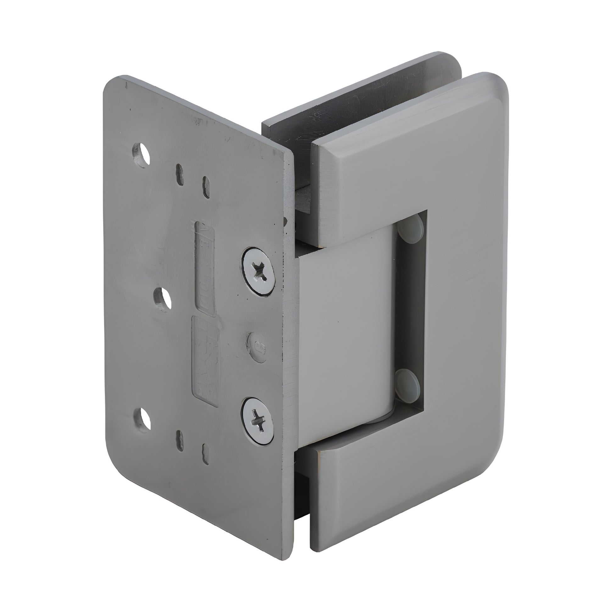 Brushed nickel CRL Pinnacle shower hinge P1N544BN, solid brass wall mount offset back plate for 8-12mm tempered glass.