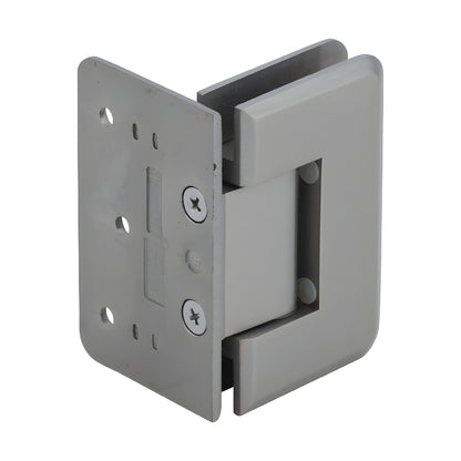 Brushed nickel CRL Pinnacle shower hinge P1N544BN, solid brass wall mount offset back plate for 8-12mm tempered glass.