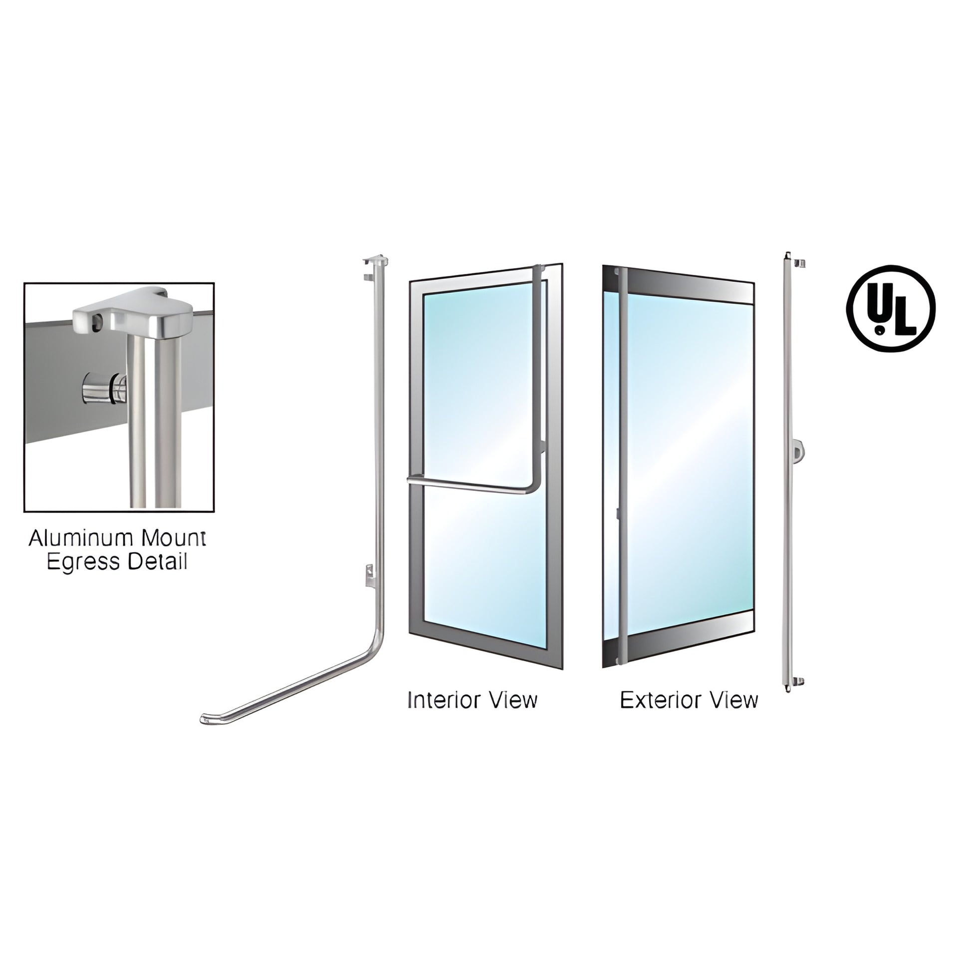 EG100F3AKBS: Brushed stainless electronic egress tubular push-handle for 1/2" or 3/4" tempered glass doors