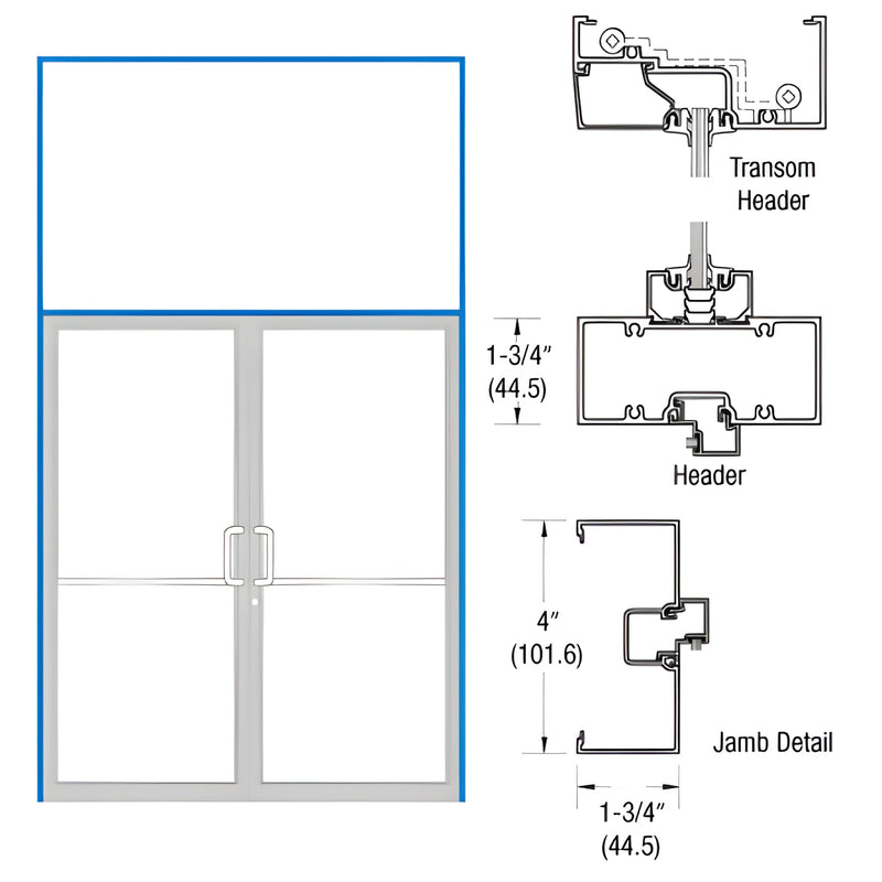 CRL transom frame with pair of double doors and transom, black bronze anodized finish; profile diagrams. SKU 0B3222272