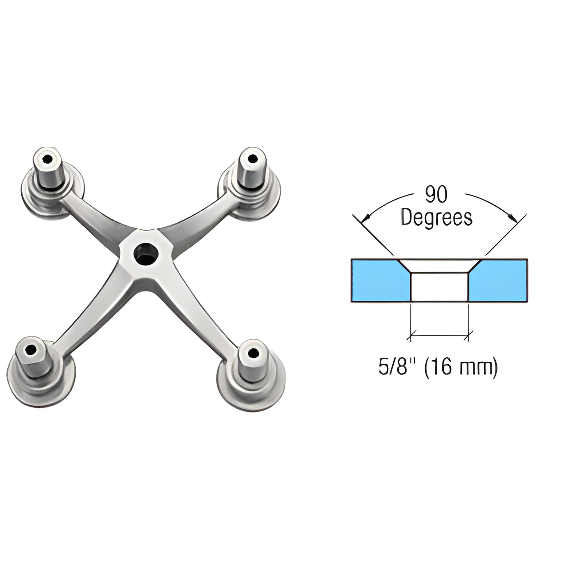 CRL GR4RPS compact stainless steel 4-arm glass-to-post spider fitting for 1/2" (12mm) tempered glass, brushed or polished fin