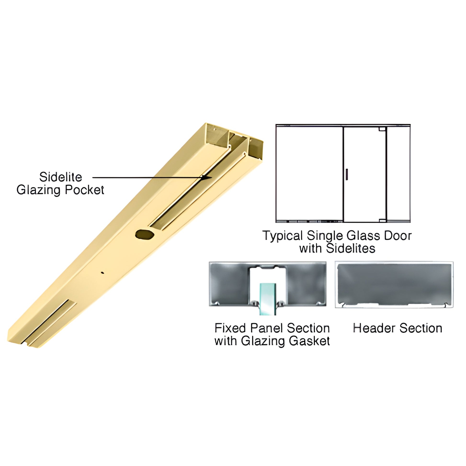 Polished brass sidelite glazing pocket header for 1/2" glass, 4" wide - SKU DCH42SPBC