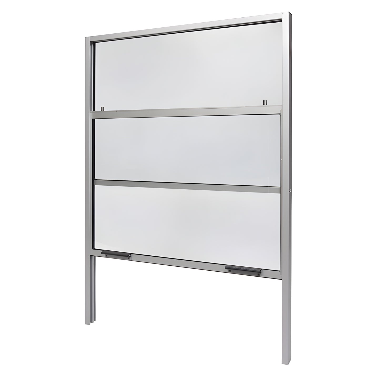 V2436NS vertical sliding service window, satin anodized aluminum frame, fixed upper panel and sliding lower sash, 24x36 in