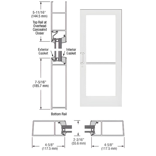 White Kynar medium-stile commercial entrance pair SF61952 - 4 5/8" stiles, impact glass prep, keyed cylinder, concealed close
