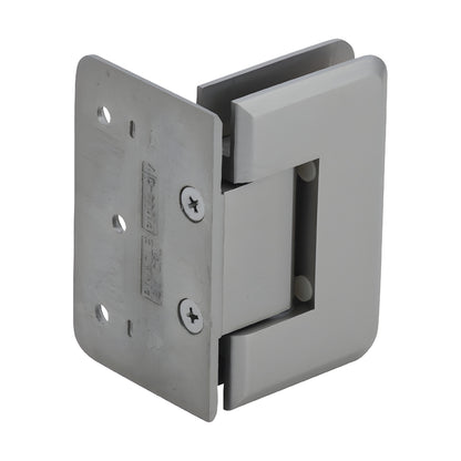 P1N044BN brushed-nickel Pinnacle solid-brass wall-mount shower hinge for 8-12mm glass, beveled edge, self-centering.